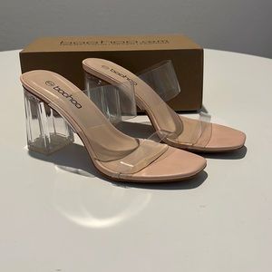 Boohoo Clear Nude Mules size 8
